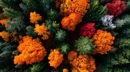 Vivid autumn colors blanket a forest landscape during the fall seasonの素材