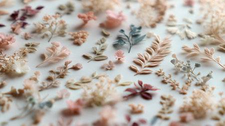 Detailed arrangement of pressed flowers for art and decoration purposesの素材