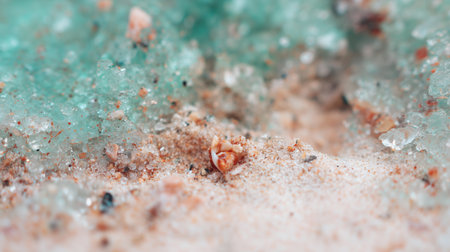 Close-up view of colorful sand and beach shells found near the shorelineの素材