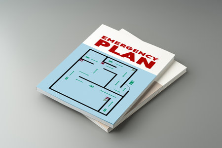 Detailed emergency plan layout for safety procedures at a public buildingの写真素材