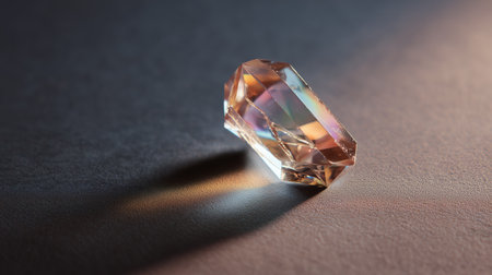Beautifully cut crystal gemstone reflecting light on dark surfaceの素材