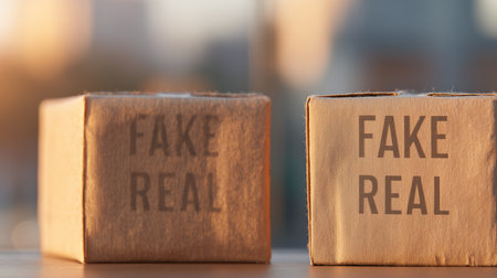 Comparison of fake and real packages in soft sunset lightの素材
