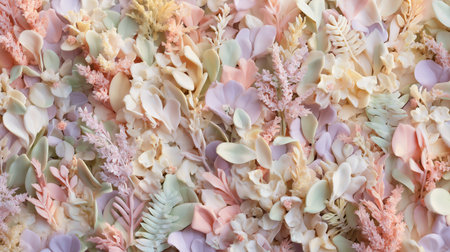 Colorful arrangement of dried flowers and leaves creates a beautiful display for decorationの素材