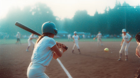 Young players engage in a baseball game on a sunny afternoon at the local parkの素材
