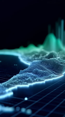 Visual representation of data with light patterns showing trends and informationの素材