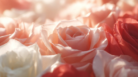 Bright roses arranged together in a garden during the dayの素材
