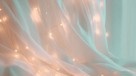 Soft fabric draped with warm lights in a cozy indoor setting at nightの素材