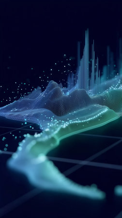 Visual representation of sound waves in a dark spaceの素材