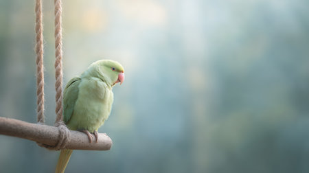 Bird on a rope enjoying the view from its perch during morning lightの素材