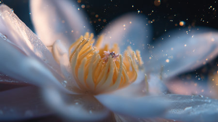 Close view of white flower with water droplets in a garden during daylight hoursの素材