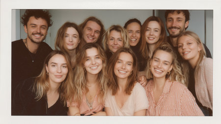 Group of friends smiling together in a casual setting during a gatheringの素材