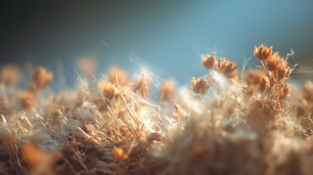 Close-up view of small dried flowers in natural light during the afternoonの素材