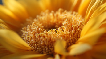 Yellow flower close up with detailed center and bright petals in natural lightの素材