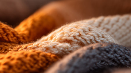 Warm knit fabric in various colors captured in soft lightの素材