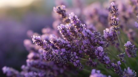 Lavender plants blooming in a garden during sunny weather in the afternoon lightの素材
