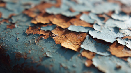 Weathered surface shows layers of paint and rust over time on metalの素材