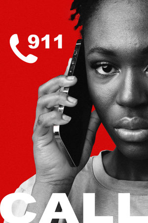 Person holding phone making emergency call for help in a red background setting