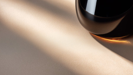 Coffee cup rests on table with sunlight creating shadow in a cozy settingの素材