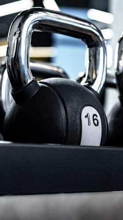 Weight lifting gear sits on a rack in a gym during the afternoon hours