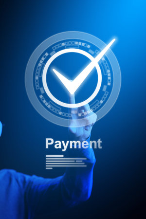 Payment confirmation on banking invoice during online transactionの写真素材