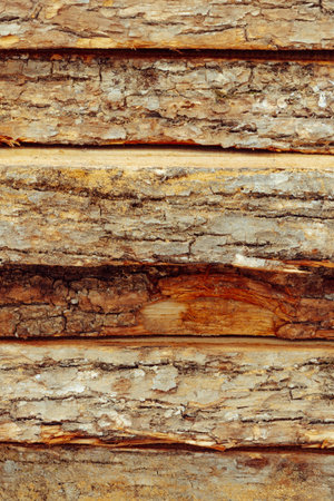 Logs stacked neatly in a storage area near a cabin during a sunny afternoon