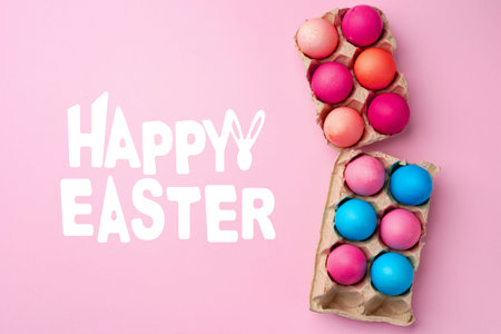 Decorating Easter eggs in a simple design with bright colors and joyful messages for the holiday