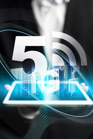 5G technology connects urban areas through mobile devices and fast internet