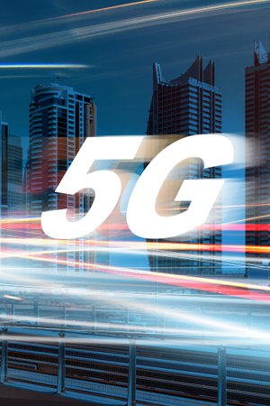 New technology for fast internet in a city with tall buildings at night