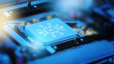Close view of an AI chip on a motherboard in a technology setting