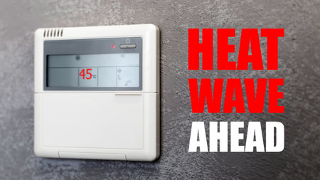 Heat wave warning with high temperature display and clear message for residents to prepare for extreme heat conditions