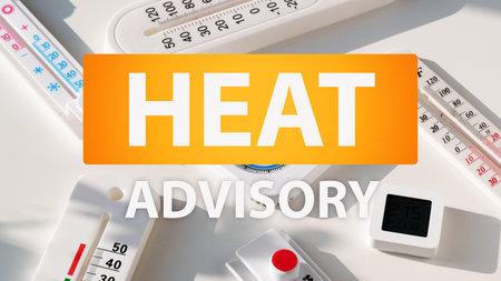 Heat advisory alerts people about rising temperatures during a summer heatwave in urban areas across many regions