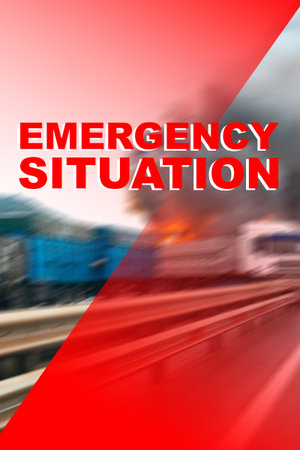 Emergency situation on highway causes response from 911 services and draws attention from nearby drivers at dusk