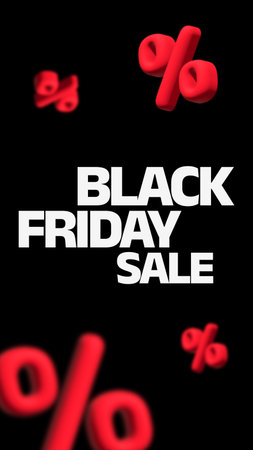 Black Friday sale with red percentage signs on a black background in a retail setting