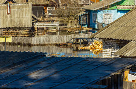 Spring flood.  Maksatikha 2013.  Volchina river overflowed. Spring flood. Tver region.の写真素材