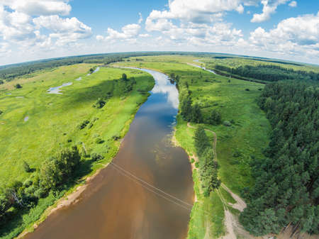 Wire over the river Mologa.の写真素材