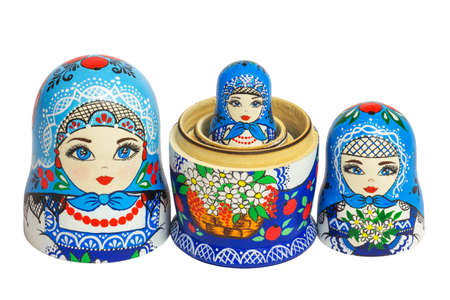 Three traditional Russian matryoshka dollsの写真素材