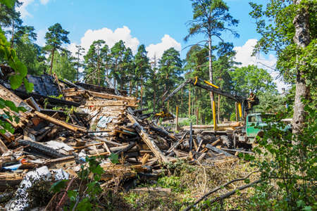 Demolition (dismantling) of old wooden house.の写真素材