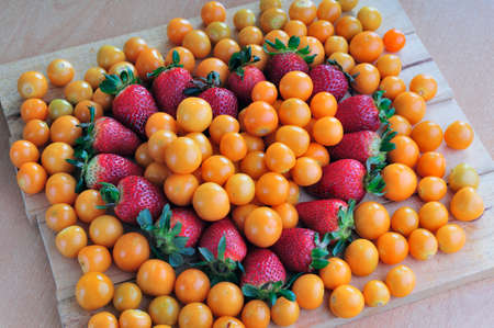 Exotic fruits in the shape of a heartの写真素材