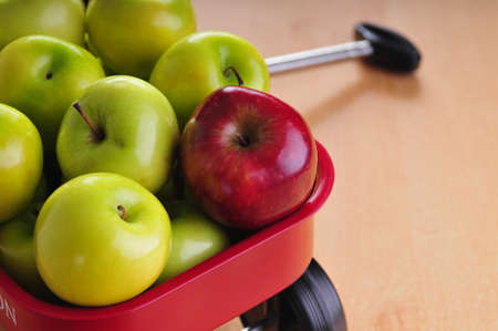 Provocative red apple stands out from other green ones.の写真素材
