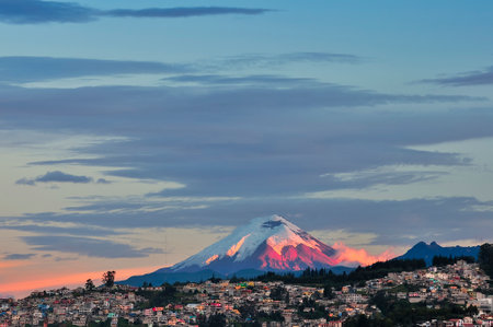 The imposing presence of the volcano in the background of the city, is a beautiful postcard that surprises locals and strangers.の写真素材