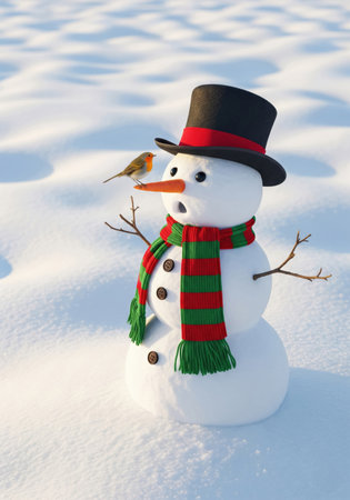 Snowman and Robin in the Snowの素材
