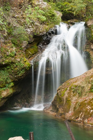 Walking in the gorge of Vintgar in Sloveniaの写真素材