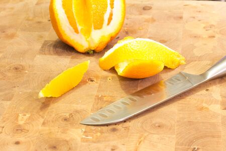 Raw peeled orange Tarotの写真素材