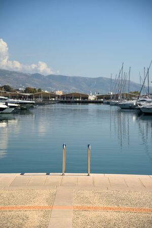 Manfredonia Harbor by morning with boatsの写真素材
