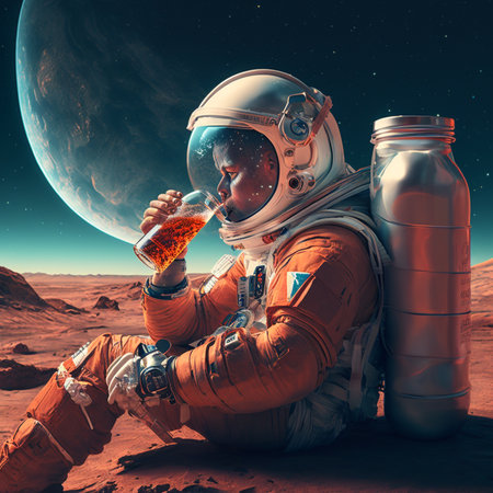 Astronaut rests admiring the view on an extraterrestrial planet, Generative aiの素材
