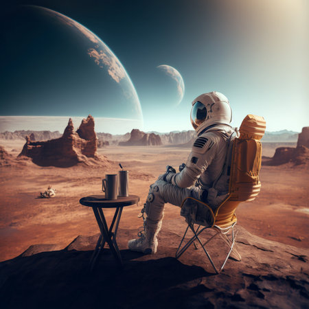 Astronaut rests admiring the view on an extraterrestrial planet, Generative aiの素材
