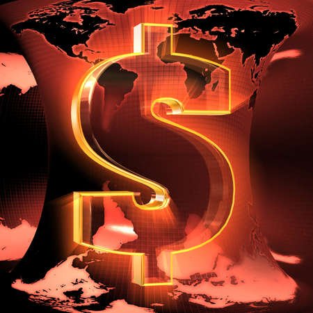 Dollar sign against the background of the earth mapの写真素材