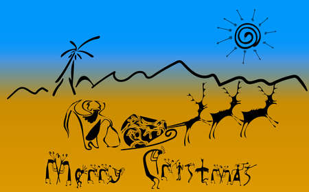 Cave Santa Claus on deer in the desertのイラスト素材