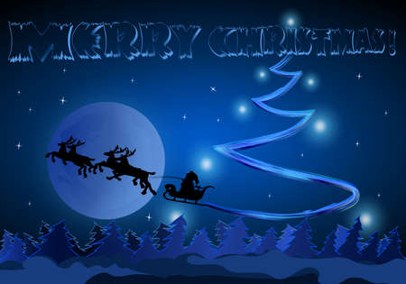 Santa rides on the background of the Moonの写真素材