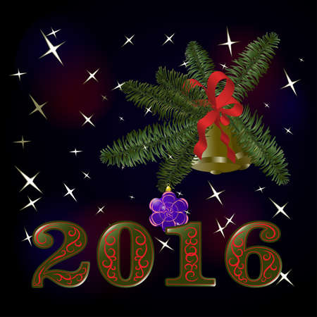 Christmas tree branches and Christmas Bellsの写真素材